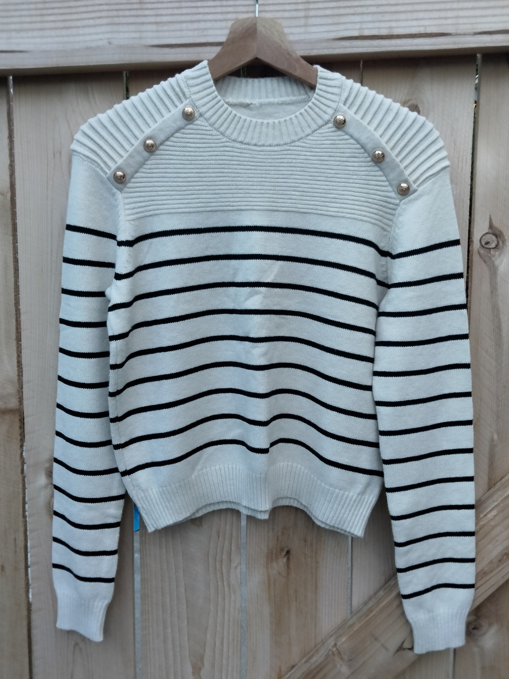 Shein Classic Striped Nautical Preppy Chic Cream & Black Sweater Women's Size 6